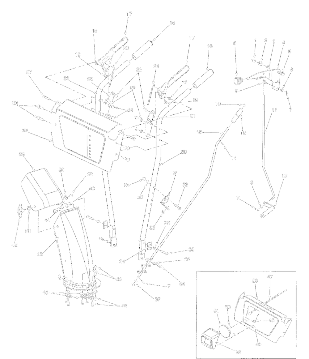 Handle Assembly Diagram and Parts List for 31AE644E129 1999 Yard Machines Snow Blower